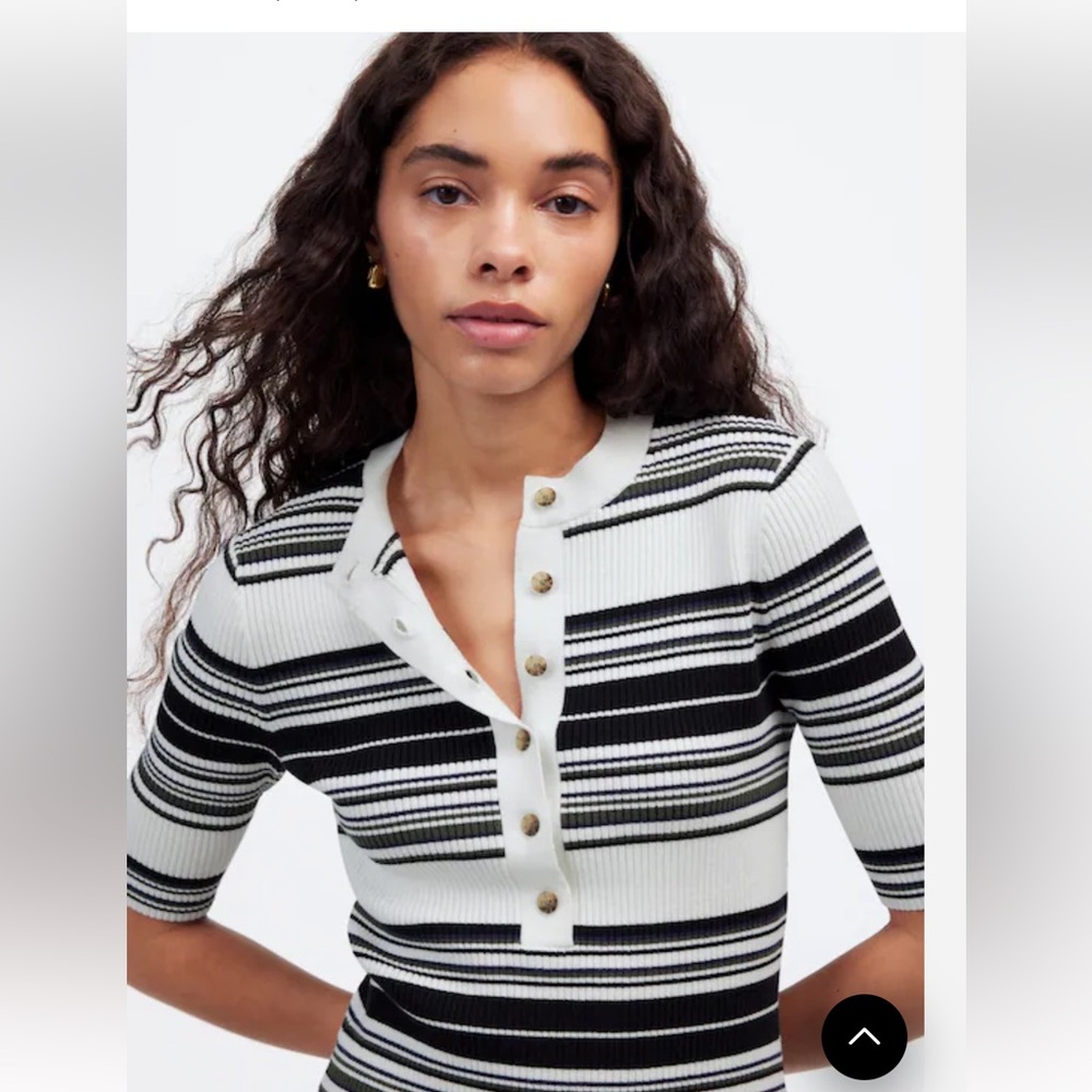 NWT Madewell Henley Sweater Striped Black and White Short Sleeve Dress